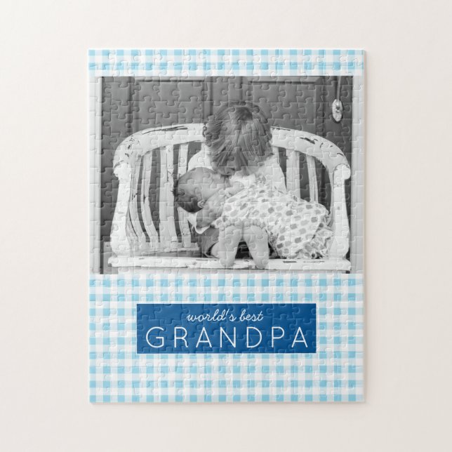 World's Best Grandpa Blue Play Personlig Photo Pussel (Vertikal)