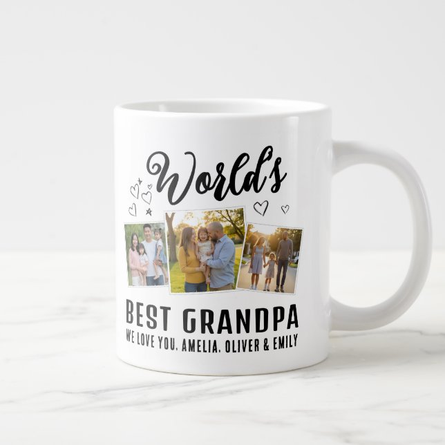World's Best Grandpa Custom 3 Photo Collage Jumbo Mugg (Höger)