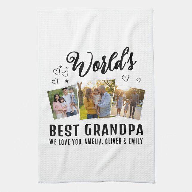 World's Best Grandpa Custom 3 Photo Collage Kökshandduk (Vertikal)