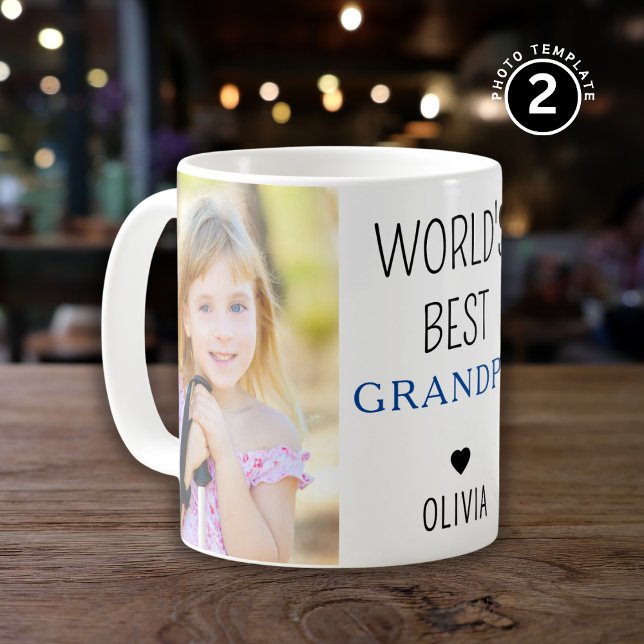 World's Best Grandpa Grandchild Namn 2 Photo Kaffemugg (Skapare uppladdad)