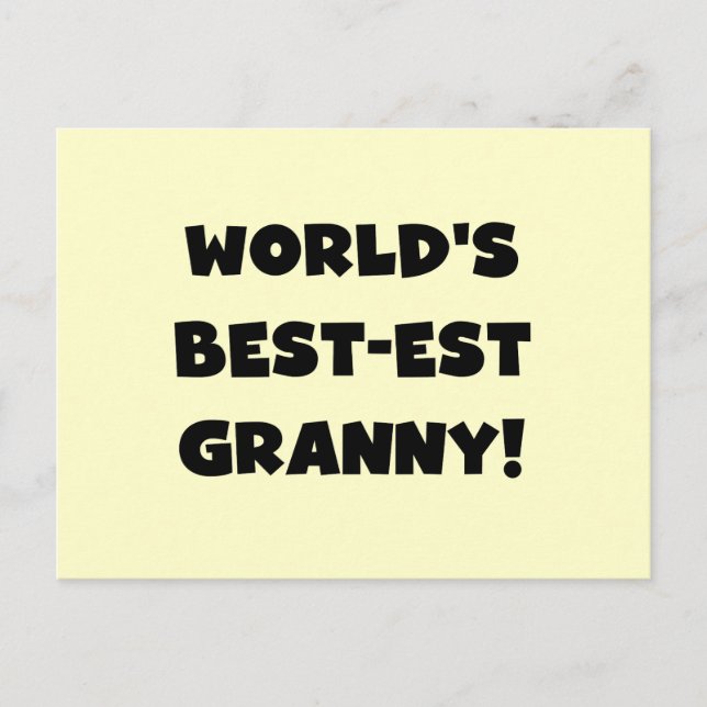 World's Best Granny Black Text Tshirts Gifts Vykort (Framsida)