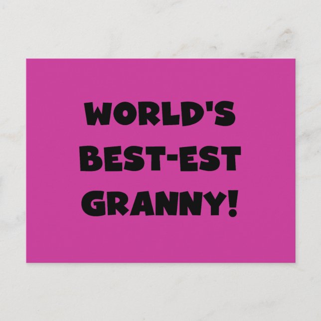 World's Best Granny Black Text Tshirts Gifts Vykort (Framsida)