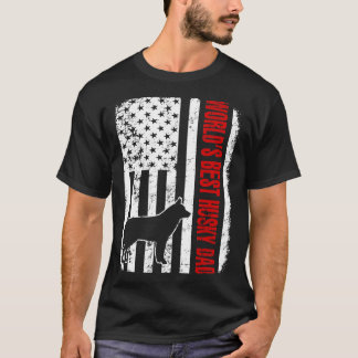 Worlds Best Husky Pappa American Flagga Shirt T