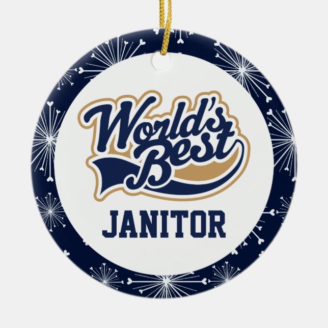 Worlds Best Janitor Gift Julgransprydnad Keramik (Framsidan)