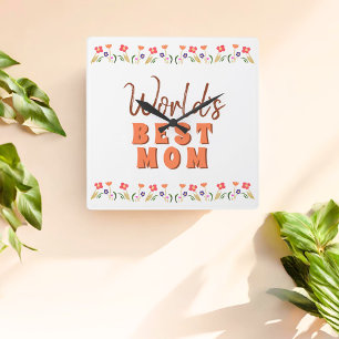 World's Best Mamma Flowers Blommigt Mor's Day Fyrkantig Klocka