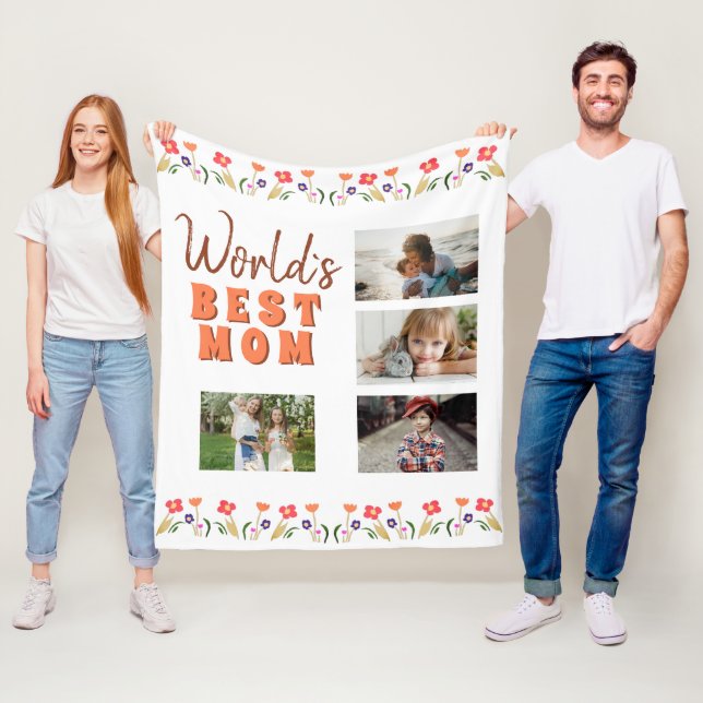 World's Best Mamma Flowers Blommigt Mor's Day Phot Fleecefilt (På plats)