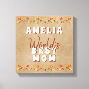 World's Best Mamma Flowers Blommigt Rustic Beige Canvastryck
