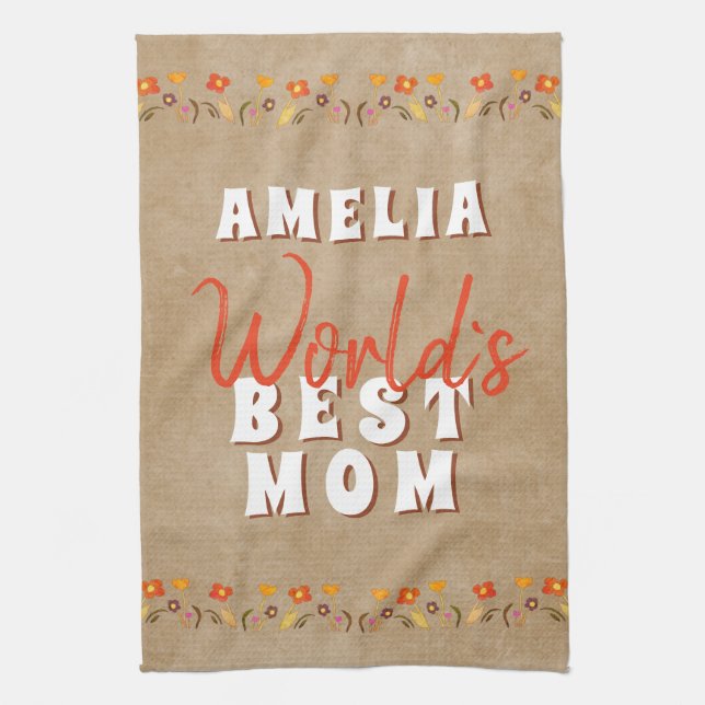 World's Best Mamma Flowers Blommigt Rustic Beige Kökshandduk (Vertikal)