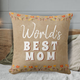 World's Best Mamma Flowers Blommigt Rustic Beige Kudde