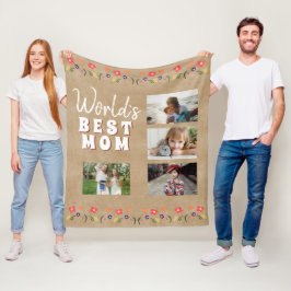 World's Best Mamma Flowers Blommigt Rustic Photo Fleecefilt