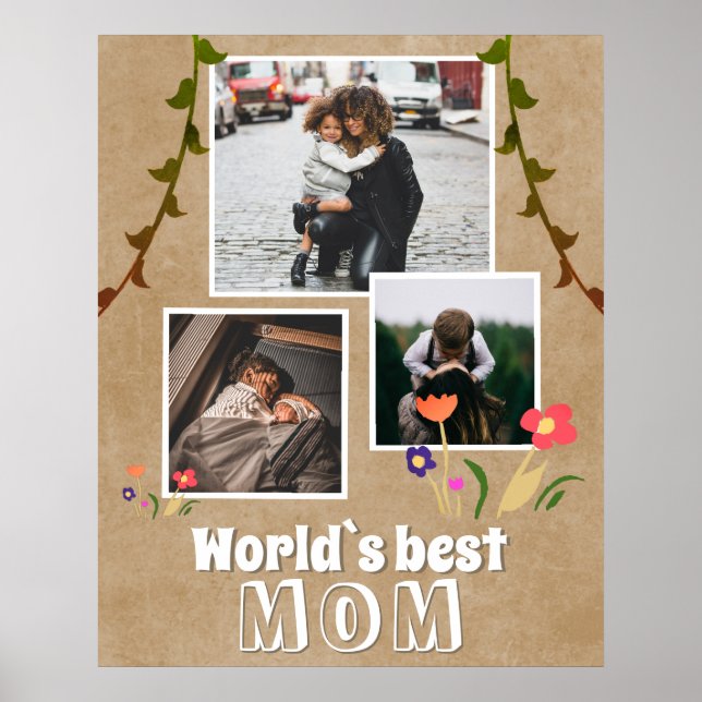 World's Best Mamma Flowers Old Papper 3 Photo Poster (Framsidan)