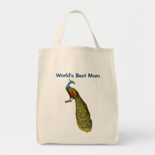Worlds Best Mamma Peacock Tote Bag Tygkasse
