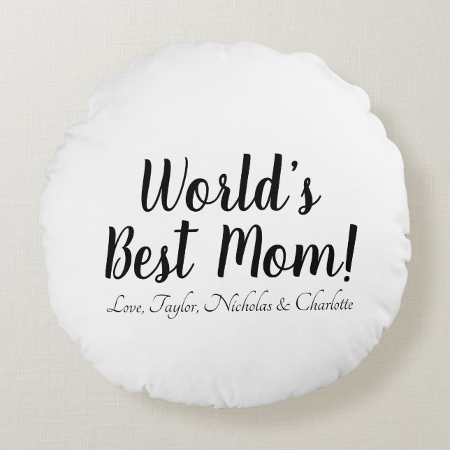 World's Best Mamma svartvita anpassningsbar-skript Rund Kudde (Framsidan)