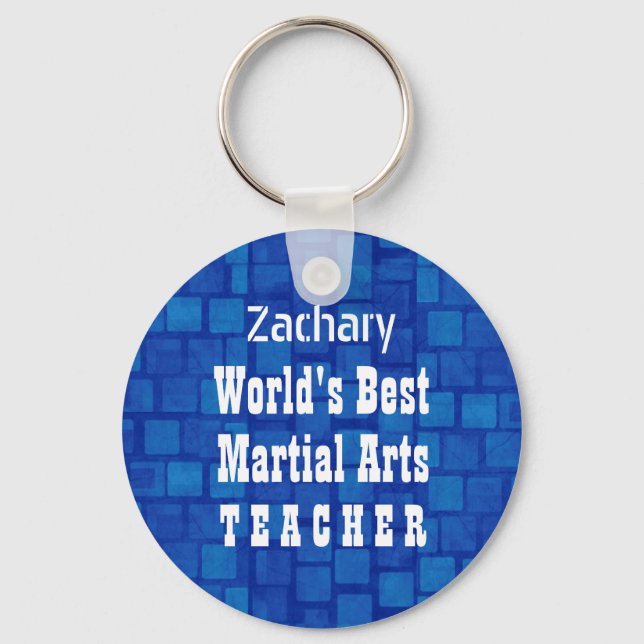 World's Best Martial Arts Teacher Blue Bricks A03 Nyckelring (Framsida)