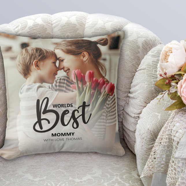 Worlds Best Mommy Photo with White Writing Kudde (Skapare uppladdad)