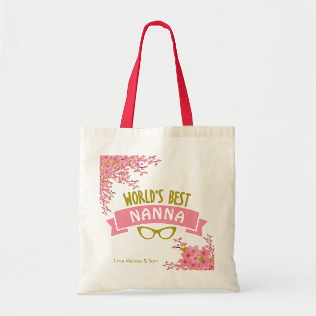 World's Best Nanna Snyggt Rosa Blommigt Tote Bag Tygkasse (Framsidan)