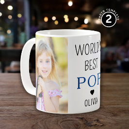 World's Best Pop Grandchild Namn 2 Photo Collage Kaffemugg