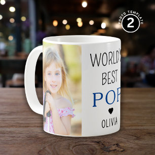 World's Best Pop Grandchild Namn 2 Photo Collage Kaffemugg