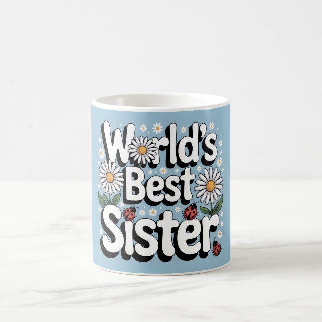 World's Best Sister Graphic: Retro Daisy & Ladybug Kaffemugg (Center)