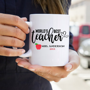 Worlds Best Teacher Glitter Red Apple Personlig Kaffemugg
