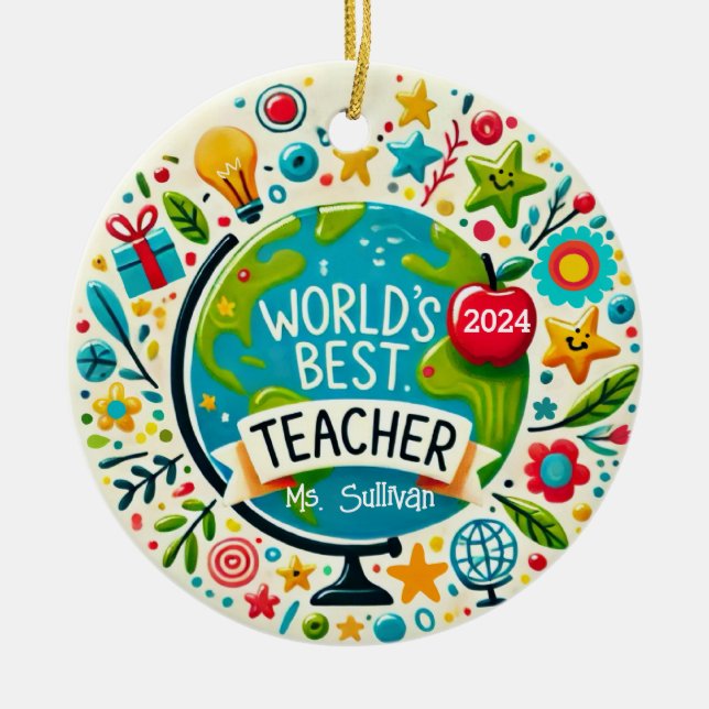World's Best Teacher Personlig Helgdag Ornament (Framsidan)