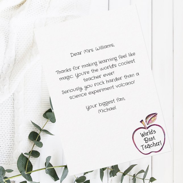 Worlds Best Teacher Red Apple,Läraruppskattning Tack Kort (Skapare uppladdad)