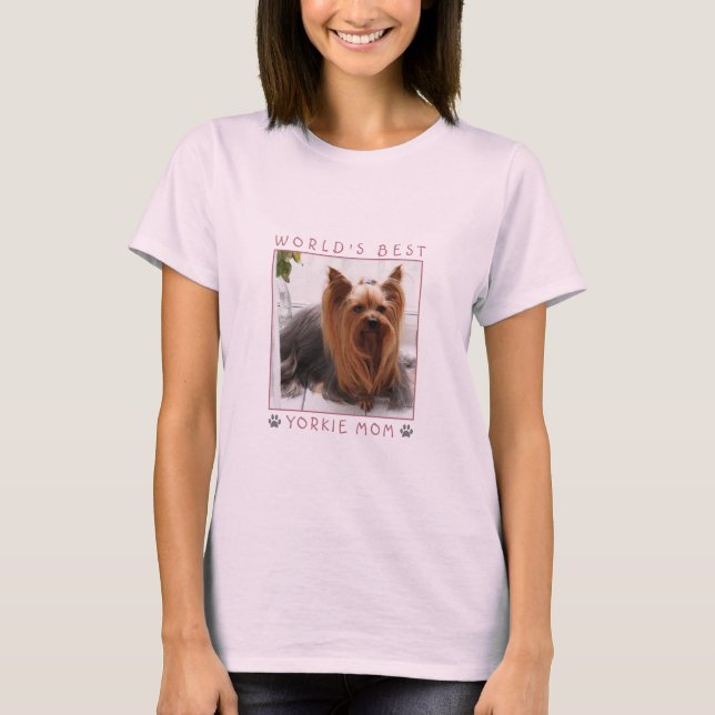 World's Best Yorkie Mamma Rosa Grått Tass avtryck  T Shirt (Framsida)