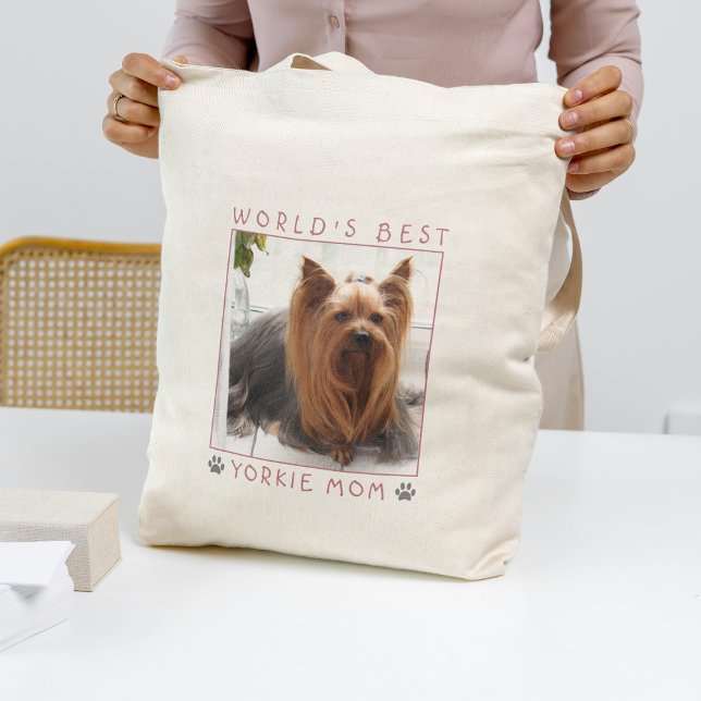 World's Best Yorkie Mamma Rosa Grått Tass avtryck  Tygkasse (World's Best Yorkie Mom Pink Gray Paw Prints Photo Tote Bag)