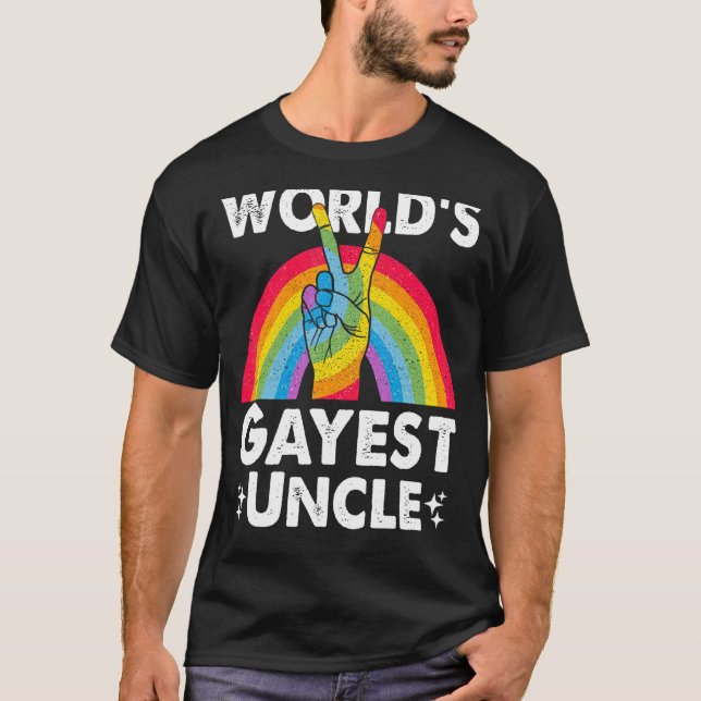 Worlds Gayest farbror Proud Pappa Gay pride Month  T Shirt (Framsida)