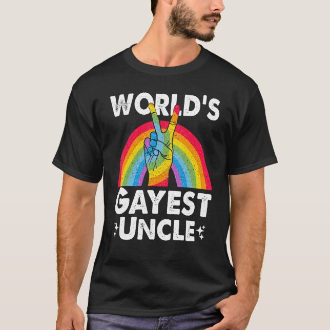 Worlds Gayest farbror Proud Pappa Gay pride Month  T Shirt (Framsida)
