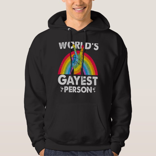 Worlds Gayest Person Proud Gay pride Month Rainbow Hoodie (Framsida)