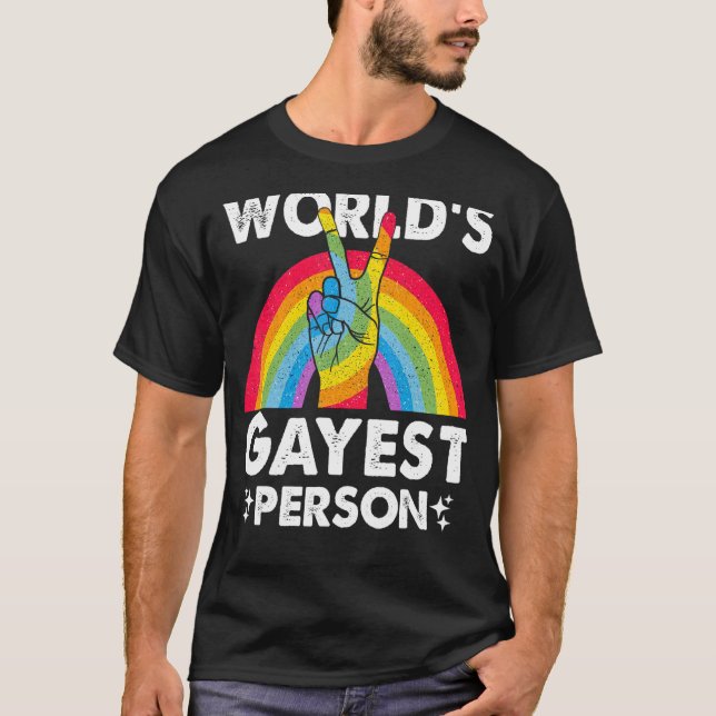 Worlds Gayest Person Proud Gay pride Month Rainbow T Shirt (Framsida)
