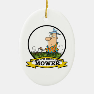 WORLDS GREATEST GRÄSMATTA MOWER MANAR TECKNAD JULGRANSPRYDNAD KERAMIK