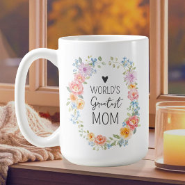 World's Greatest Mom Custom Quote Colorful Floral Kaffemugg