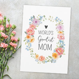 World's Greatest Mom Flower Wreath Mother's Day Kort