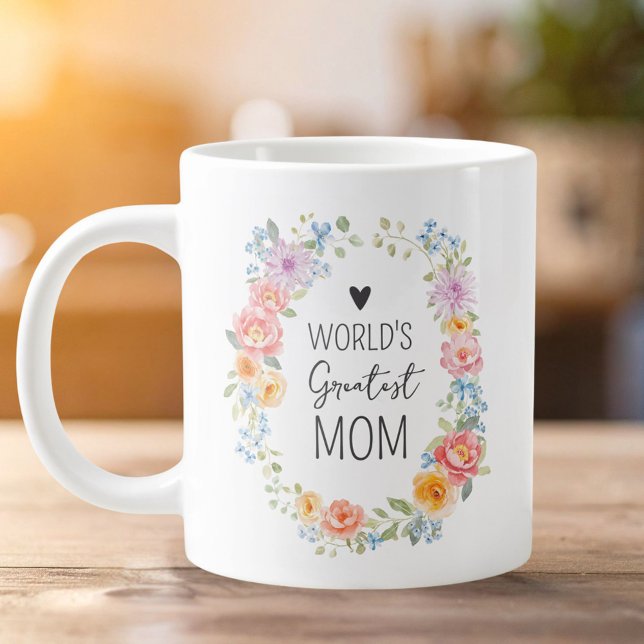 World's Greatest Mom Personalized Quote Floral Jumbo Mugg (Skapare uppladdad)