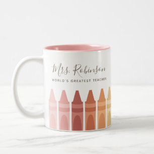 Worlds Greatest Teacher Rainbow Crayon Två-Tonad Mugg