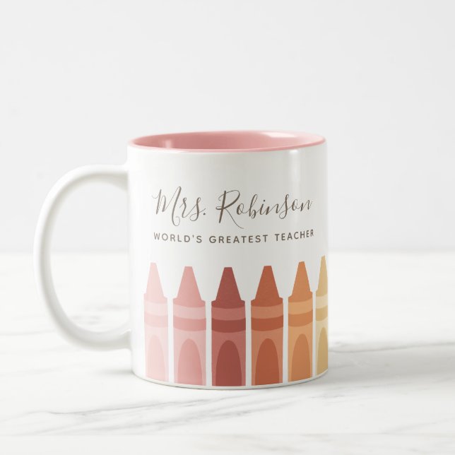 Worlds Greatest Teacher Rainbow Crayon Två-Tonad Mugg (Vänster)