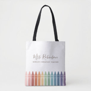 Worlds Greatest Teacher Rainbow Crayon Tygkasse