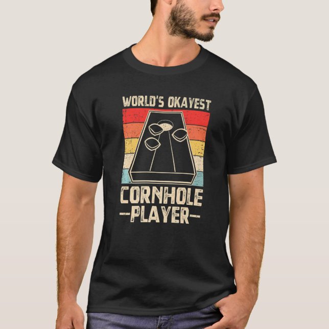 Worlds Okayest Cornhole Player Retro Cornhole Bean T Shirt (Framsida)