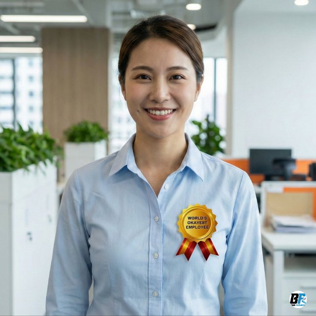 World's Okayest Employee | Funny Gold Medal Award Knapp (Skapare uppladdad)