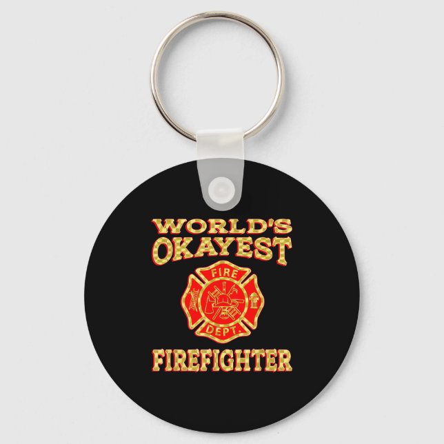 Worlds Okayest Firefighter Fireman Funny Firefight Nyckelring (Framsida)