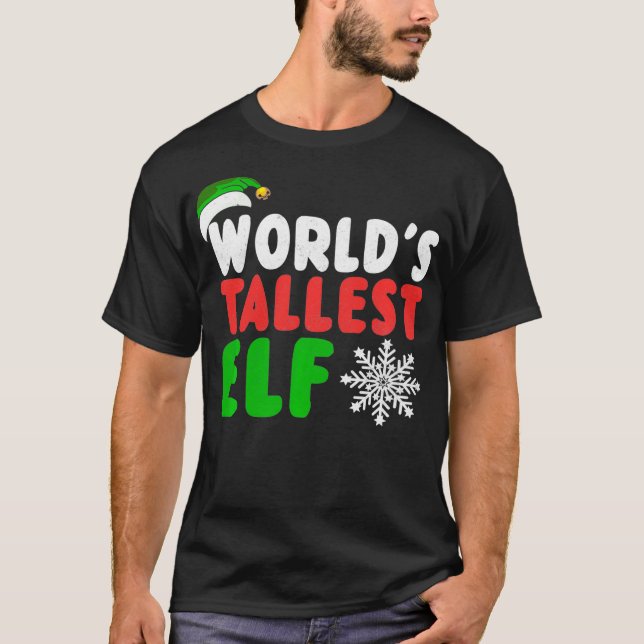 World's Tallest Elf Funny-jul T Shirt (Framsida)