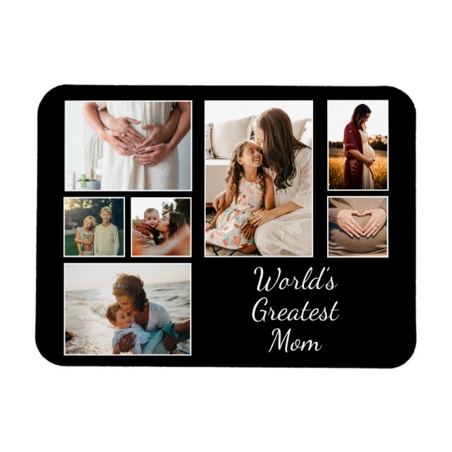 World's Underbarare Mamma Family Child 7 Photo Col Magnet (Horisontell)