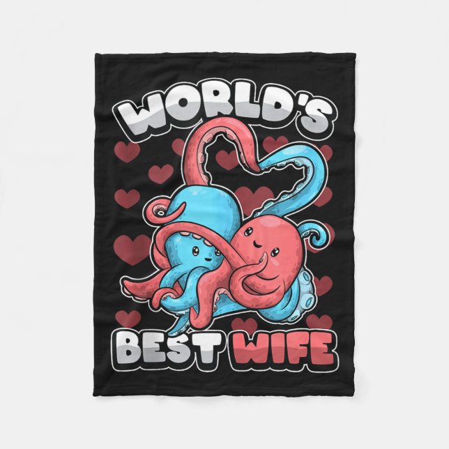 World's Wife Cute Kawaii Octopus Heart Cute Couple Fleecefilt (Framsidan)