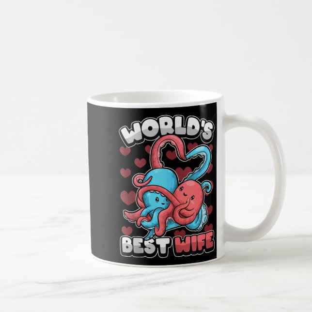 World's Wife Cute Kawaii Octopus Heart Cute Couple Kaffemugg (Höger)