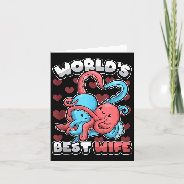 World's Wife Cute Kawaii Octopus Heart Cute Couple Kort (Framsida)