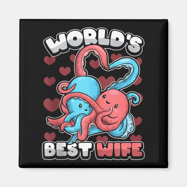World's Wife Cute Kawaii Octopus Heart Cute Couple Magnet (Framsidan)