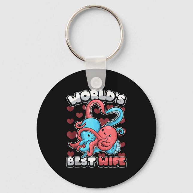 World's Wife Cute Kawaii Octopus Heart Cute Couple Nyckelring (Framsida)