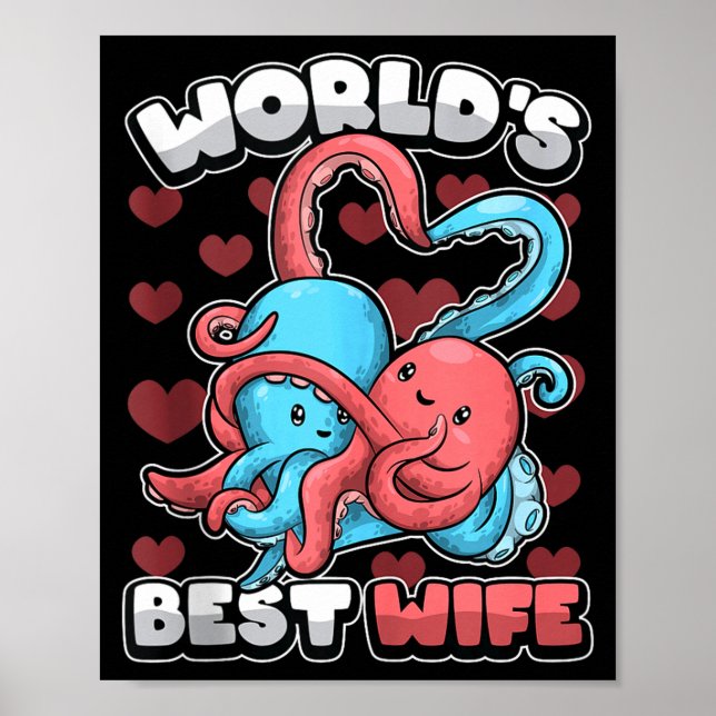 World's Wife Cute Kawaii Octopus Heart Cute Couple Poster (Framsidan)